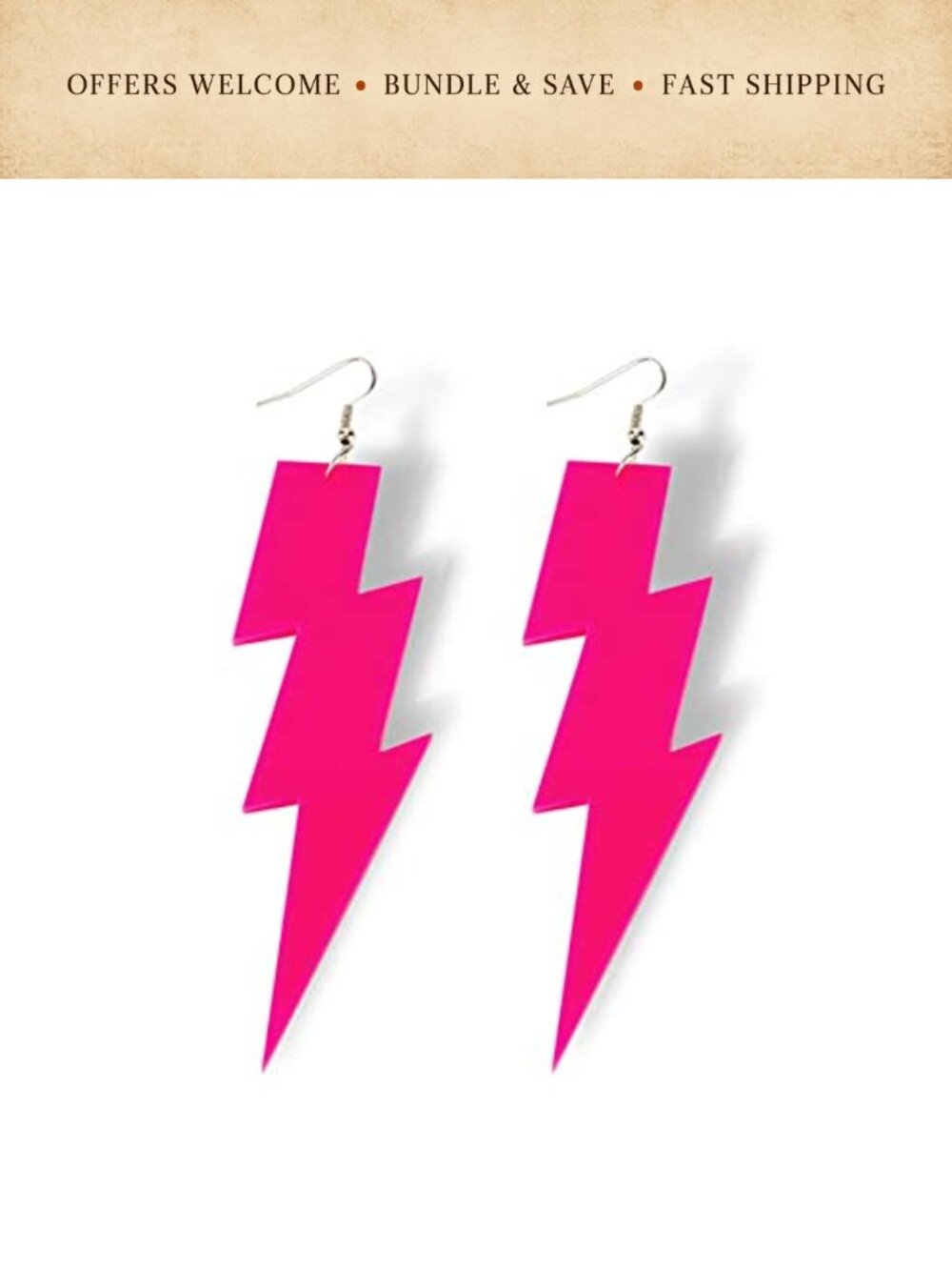 Retro Neon Acrylic Lightning Bolt Drop Dangle Earrings Exaggerated Party